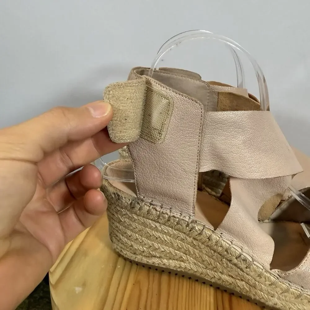 Eileen Fisher Beige pink Leather Espadrille Wedge Sandals